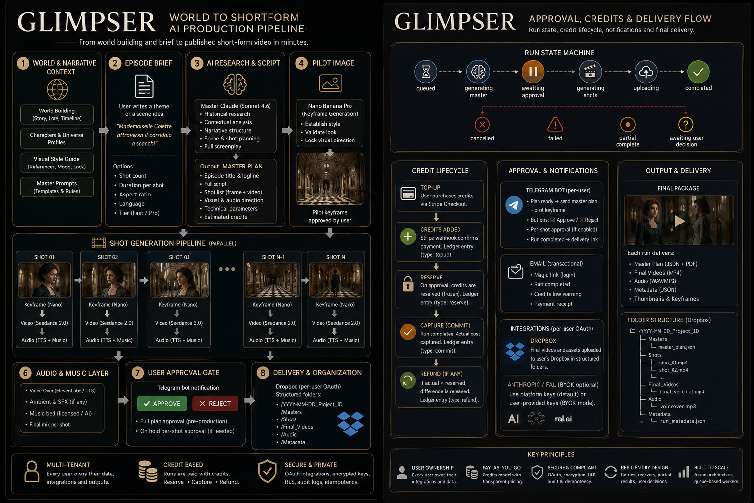 Glimpser world to shortform AI production pipeline