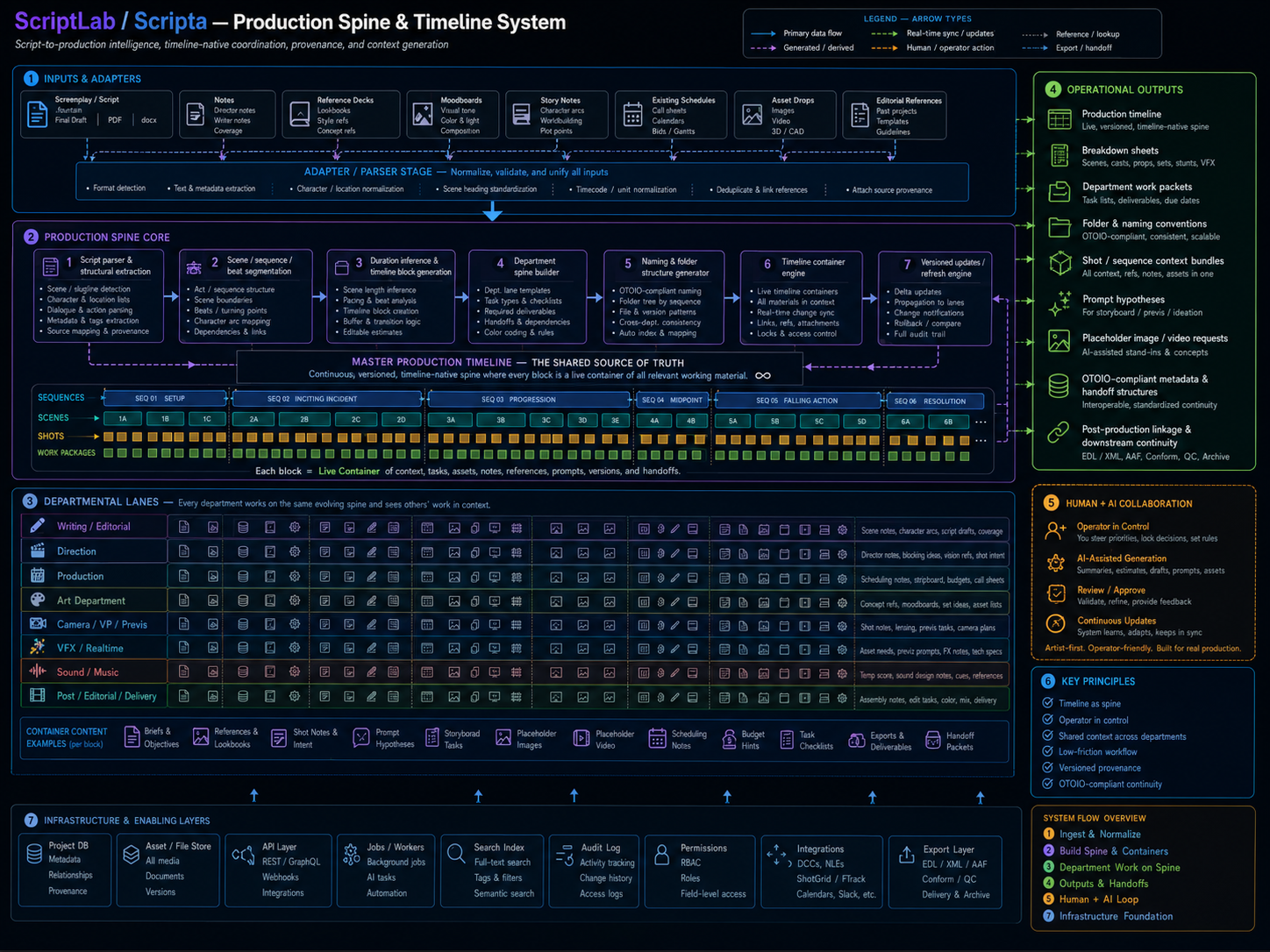ScriptLab production spine timeline system diagram