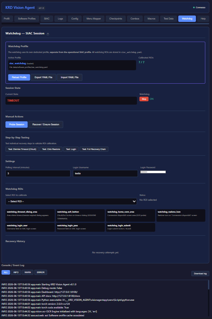 VisionAgent SIAC watchdog session interface